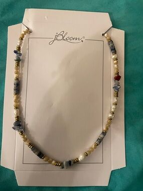 JBloom Blue, Cream & Gold Beaded Necklace